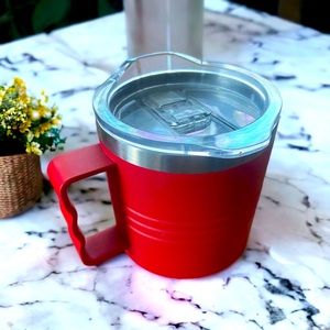 Red stainless steel coffee mug with slide lead